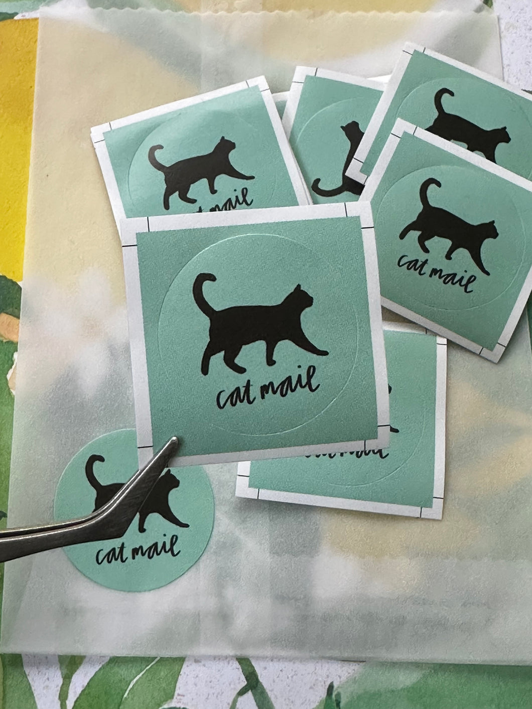 Cat mail  round stickers