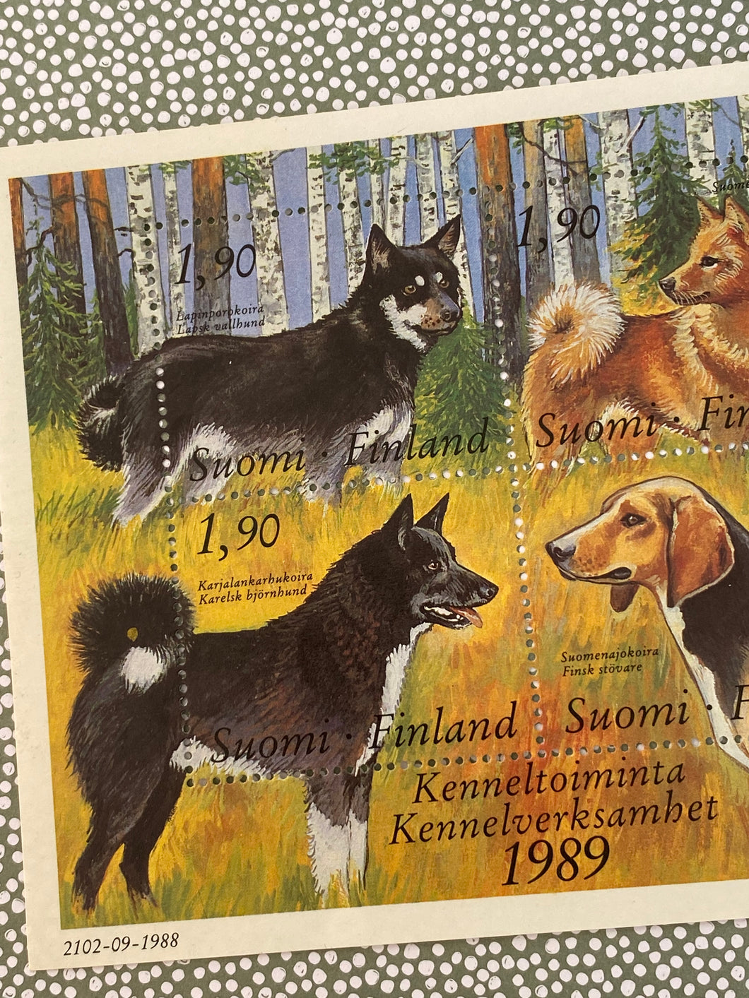 Vintage dog stamps, Finland 1988