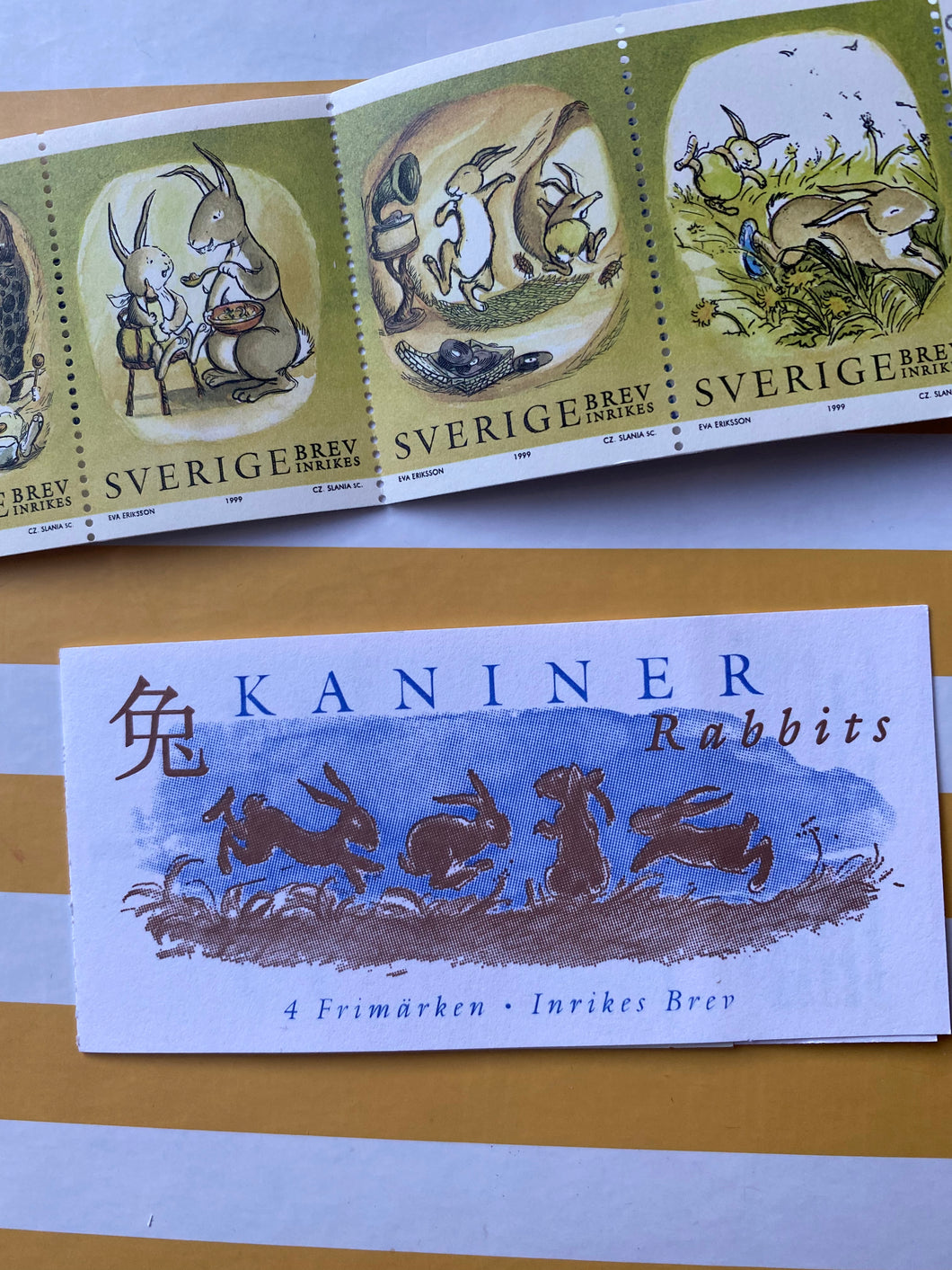 Vintage Swedish  Rabbits postal stamps from 1999