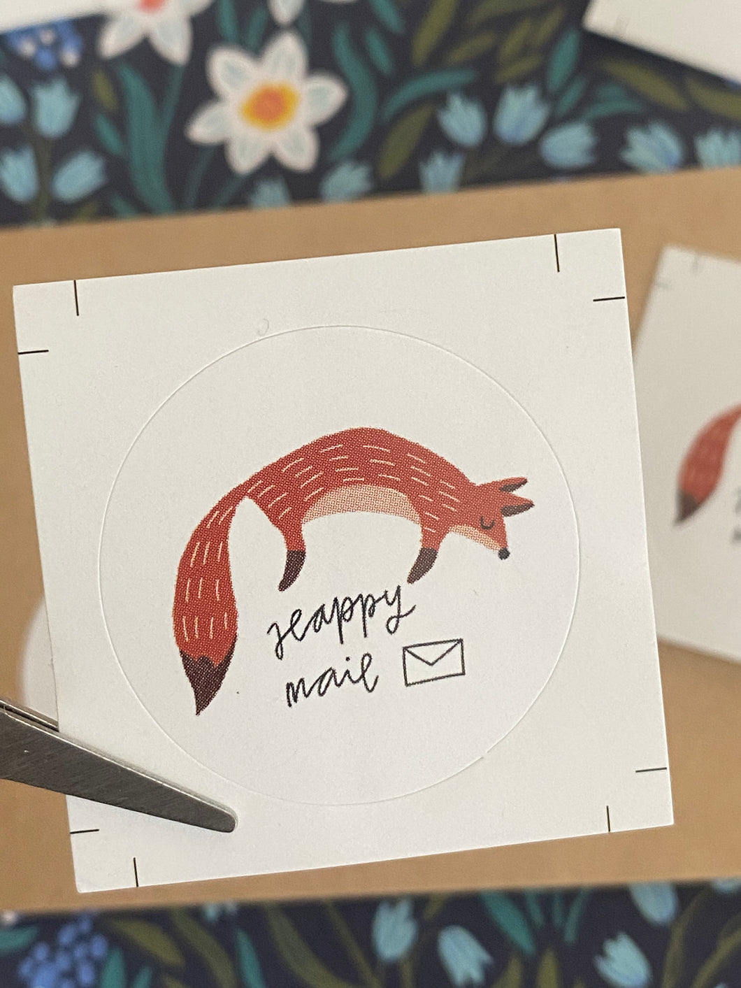Fox Happy mail round stickers