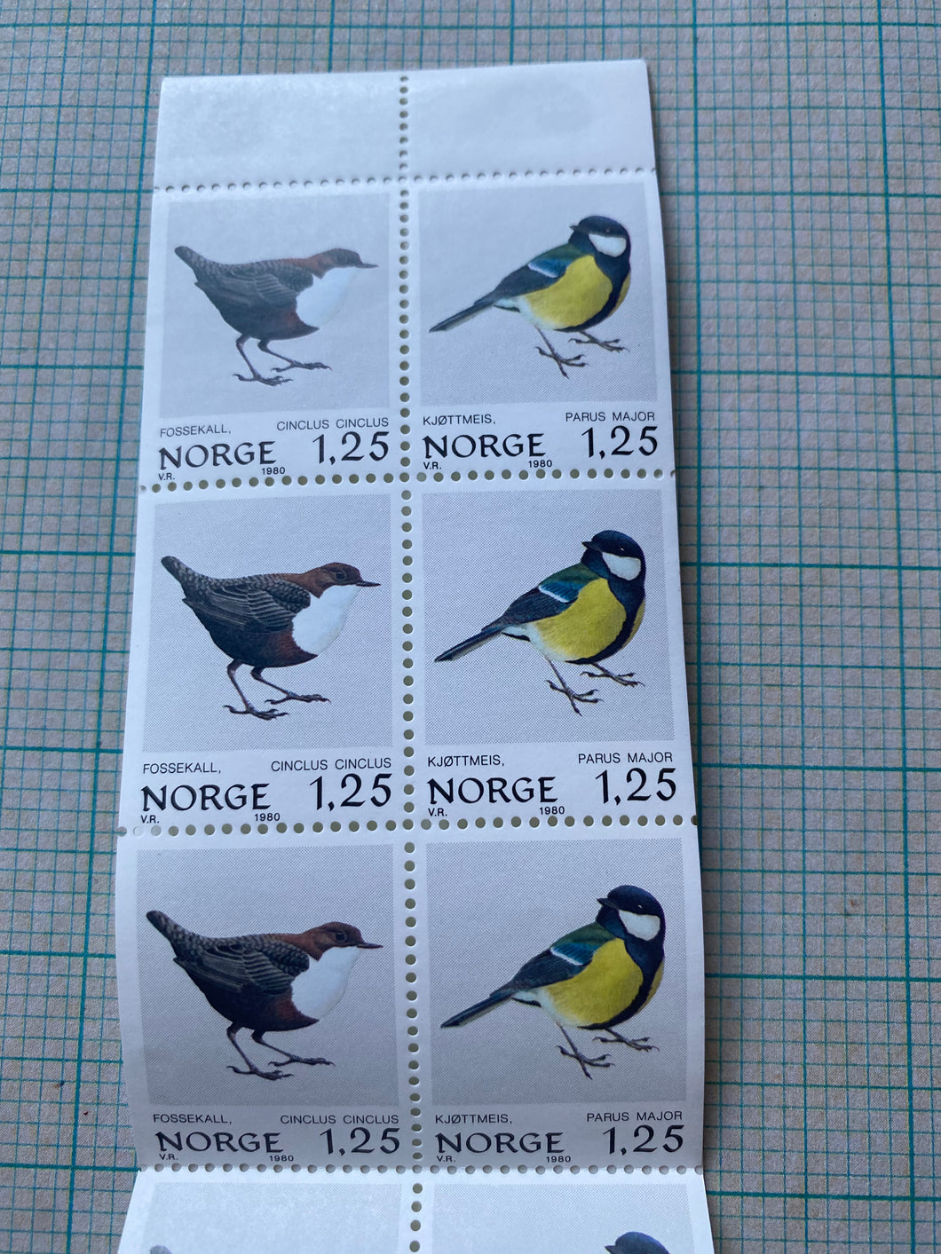 Vintage Norwegian bird Postal stamps from 1980