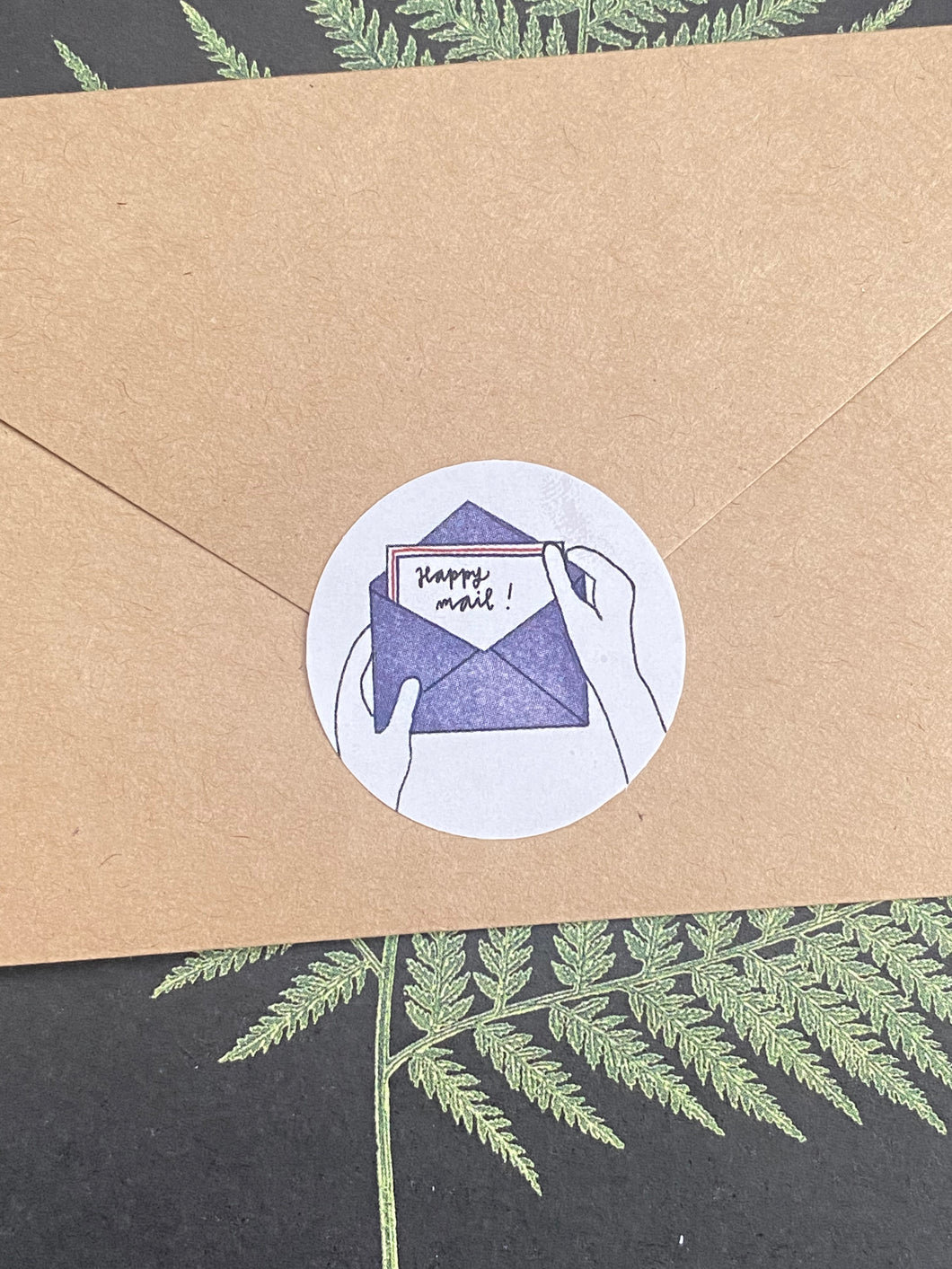 Happy mail envelope round stickers