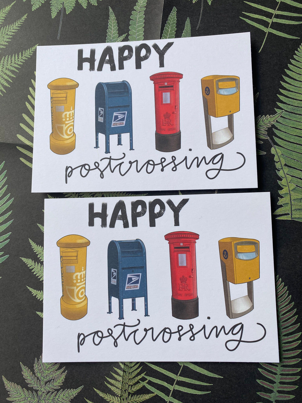 Happy postcrossing mailboxes postcard